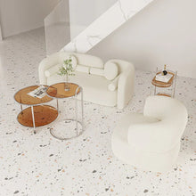 Load image into Gallery viewer, Milky White Boucle Round Shaped Upholstery Arm Sofa