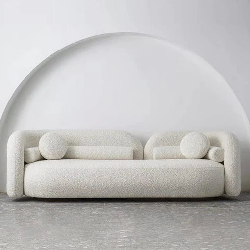 Milky White Boucle Round Shaped Upholstery Arm Sofa