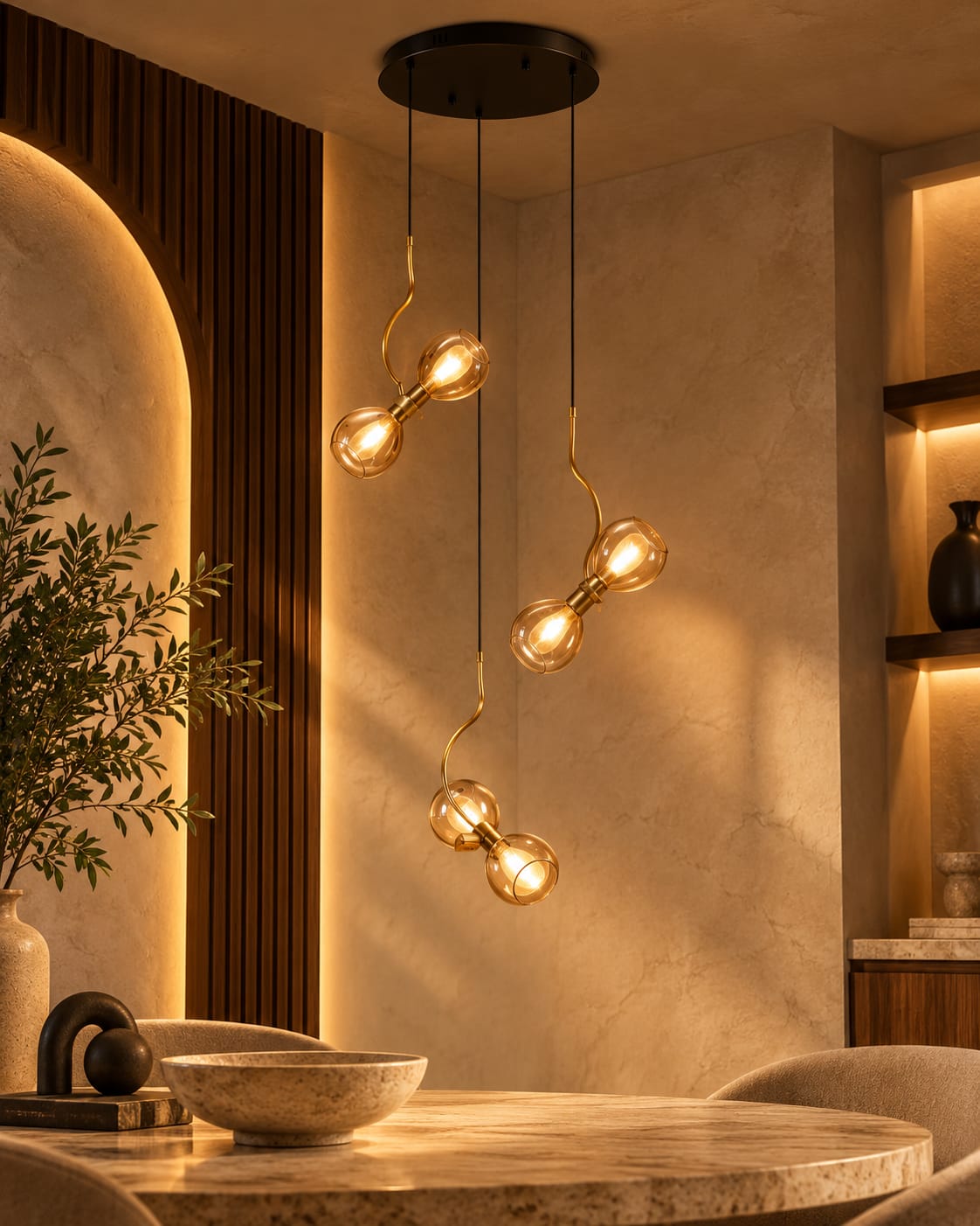 6-Light Pendant Cluster - Code 10087-6-S-GDA | Walnut Studio