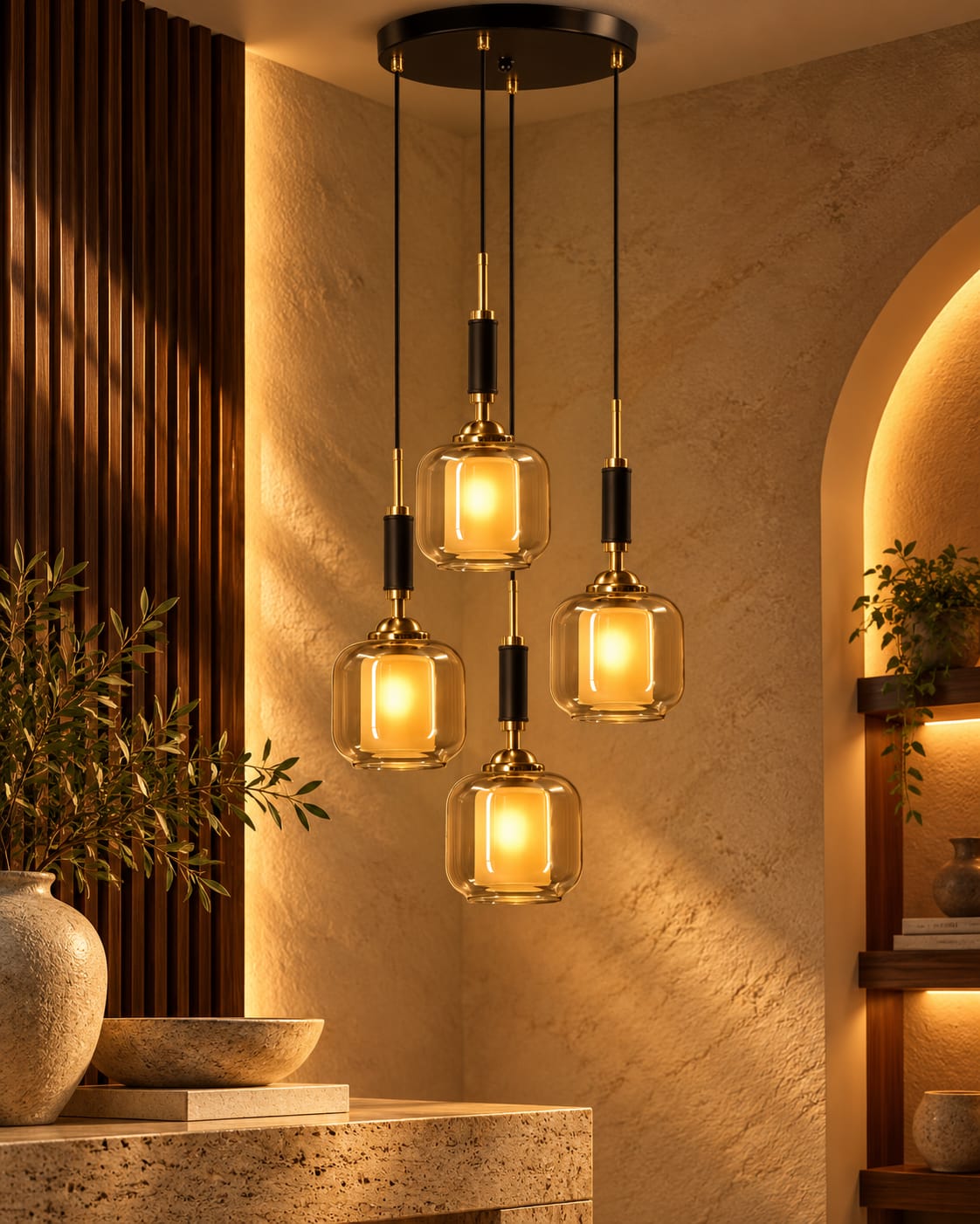 4-Light Pendant Cluster - Code CD 6860-4 | Walnut Studio