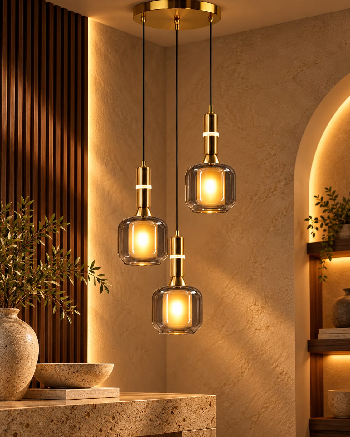 3-Light Pendant Cluster - Code CD4500-3B | Walnut Studio