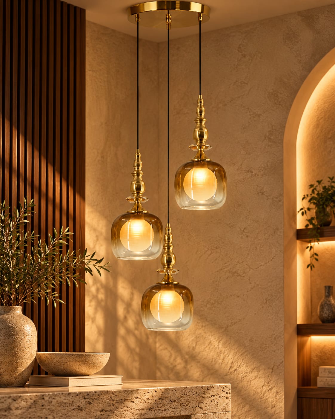 3-Light Pendant Cluster - Code CD4543-3 | Walnut Studio