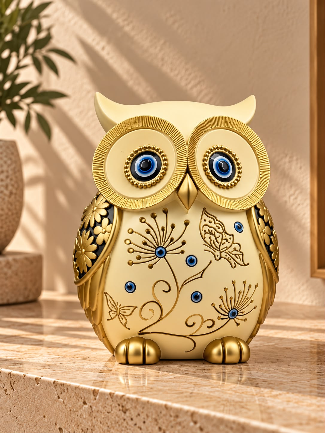 Owl Figurine Cream & Gold