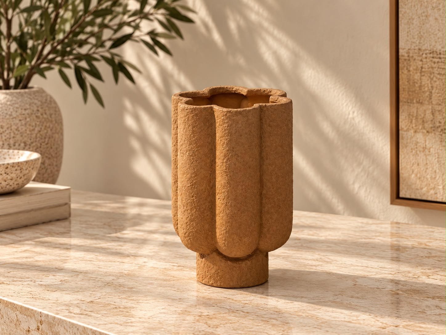 Sandy Ridged Sculptural Vase