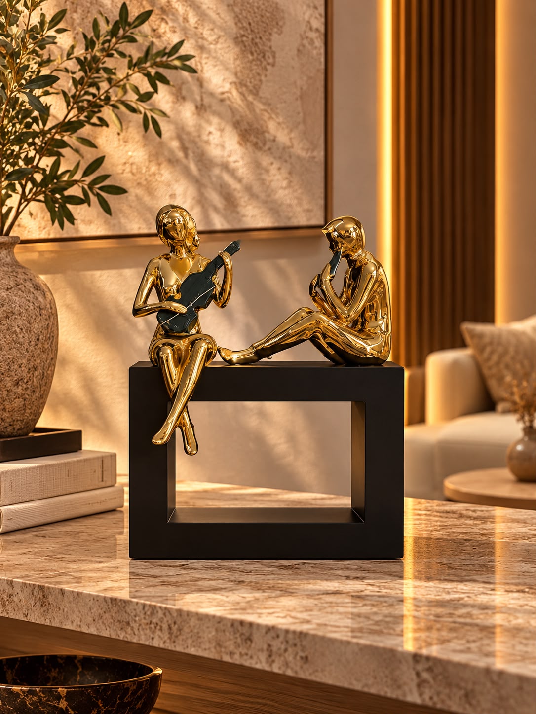 Gold Musicians Duo Sculpture