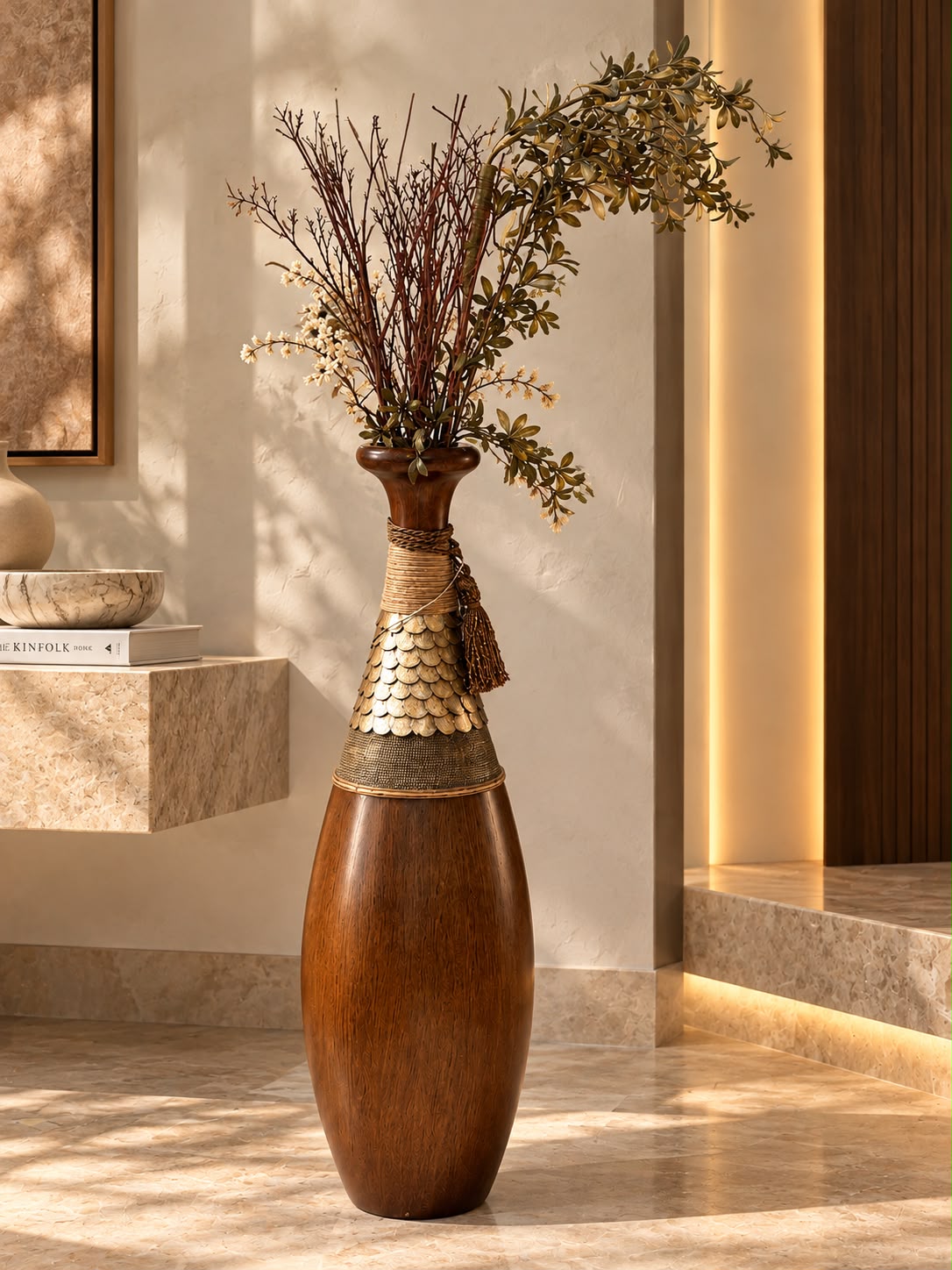 Artisan Wood Floor Vase